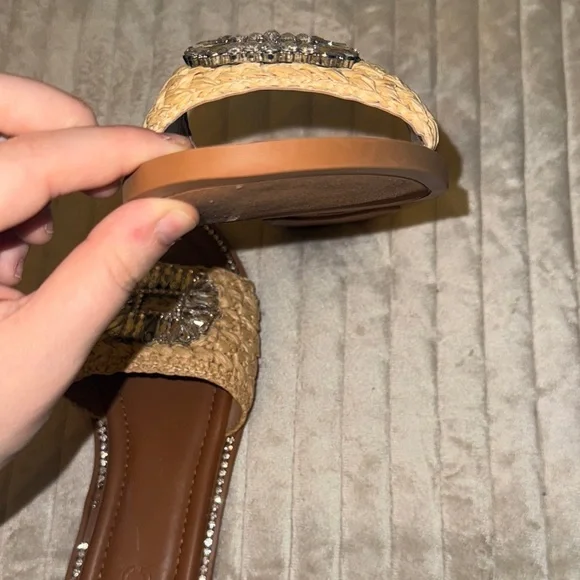 INC International Concepts Tan Woven Slide Sandals with Rhinestones - Picture 12 of 16